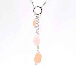 Bill Blass Double Strand Necklace Pink Bead Signed Silver